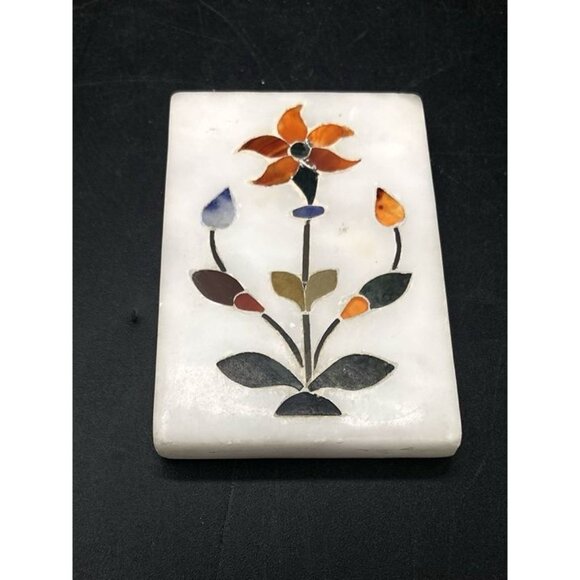 Pietra Dura Italy Marble Inlaid Flower Plaque Mini 3” - Picture 4 of 5